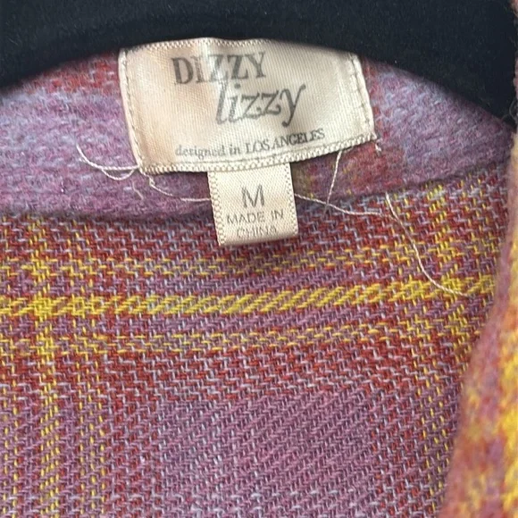 Dizzy Lizzy snap front fleece flannel Plaid long sleeve shirt women’s medium - Picture 2 of 13